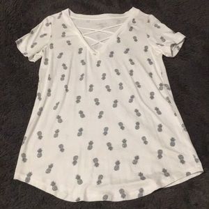 Zoe + Liv Cross-cross v-neck pineapple tee